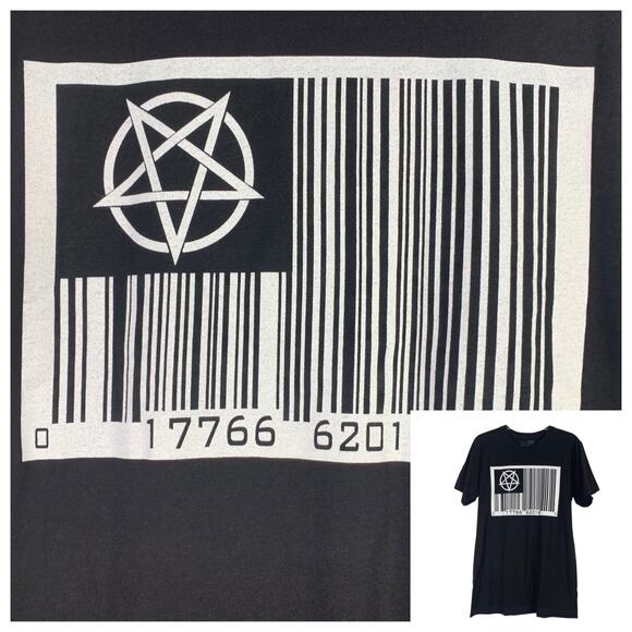 Tee Villain tshirt pentagram barcode black white ringspun cotton unisex medium - Picture 1 of 5